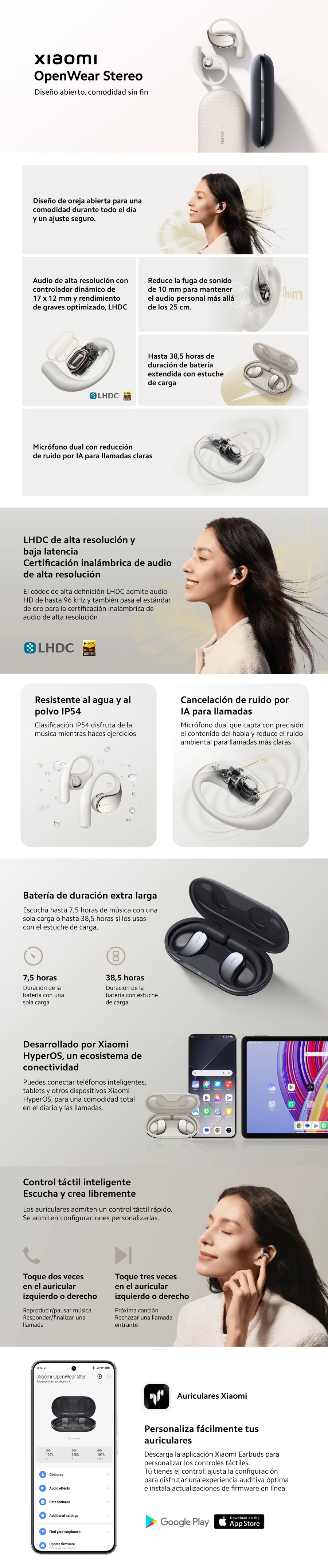 Auriculares Inalámbricos Xiaomi OpenWear Stereo, Sonido Hi-Res, Ajuste Cómodo, Cancelación Ruido