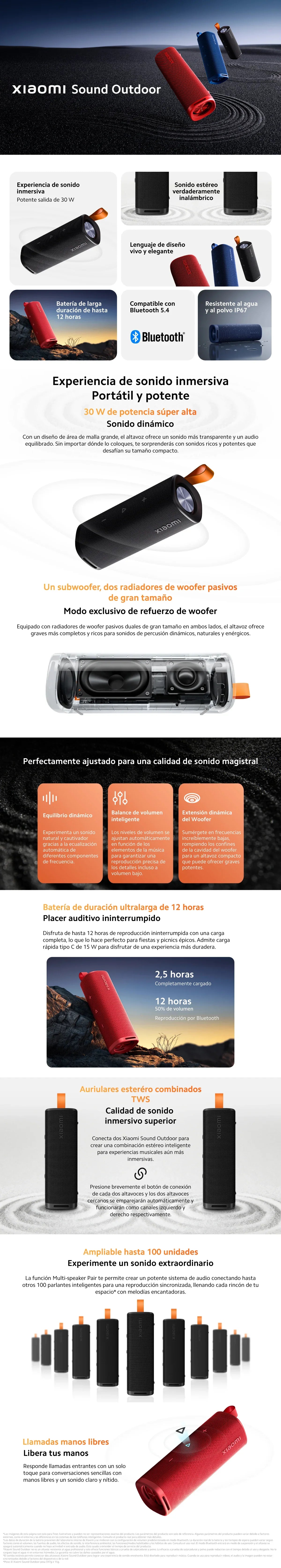 Altavoz Portátil Xiaomi Sound Outdoor 30W: Sonido Envolvente, IP67, 12h Batería Bluetooth