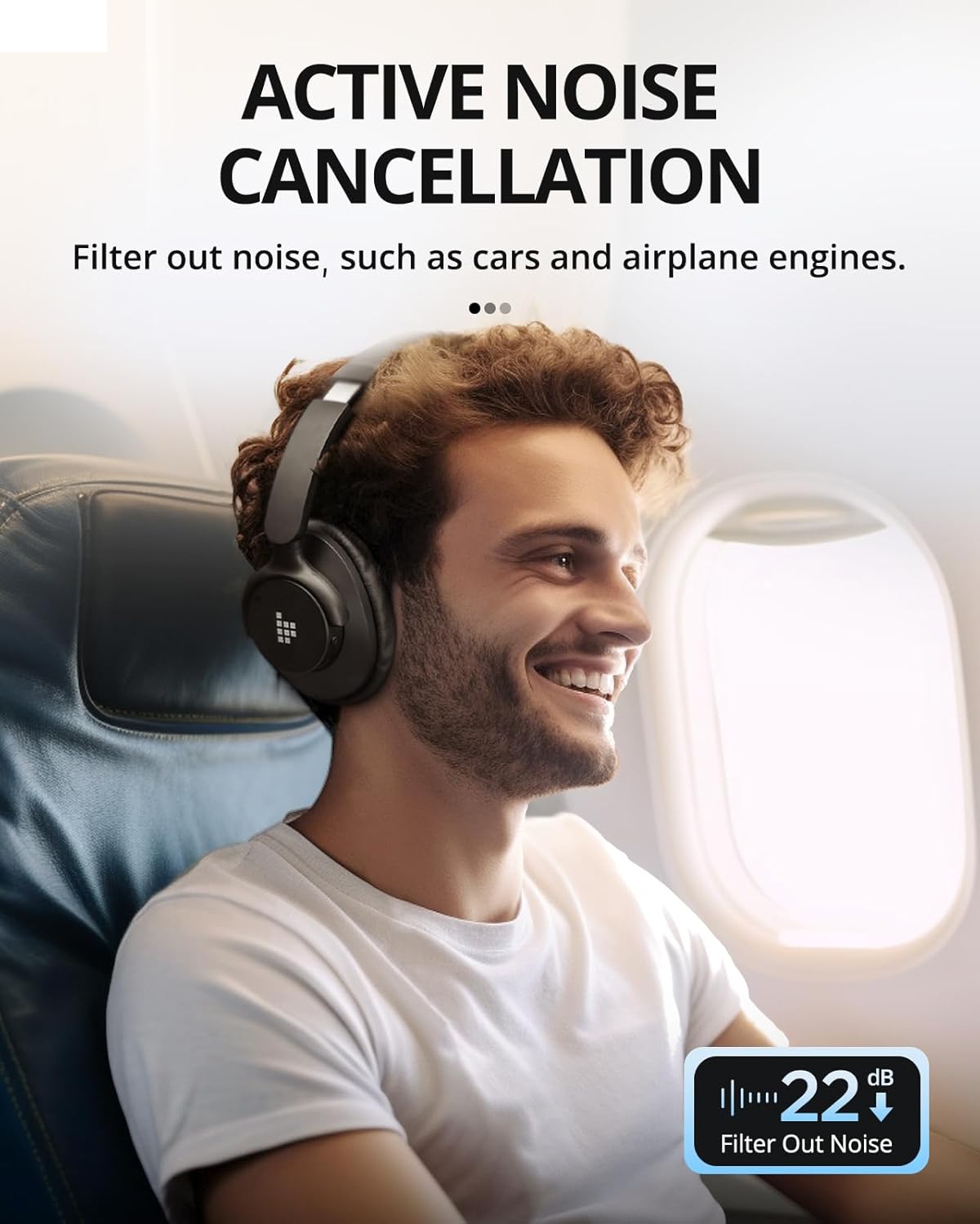 Tronsmart Sounfii Q20 Auriculares con cancelación activa de ruido, auriculares inalámbricos sobre la oreja, tiempo de reproducción de 60 horas, sonido rico y detallado, ecualizador personalizado,