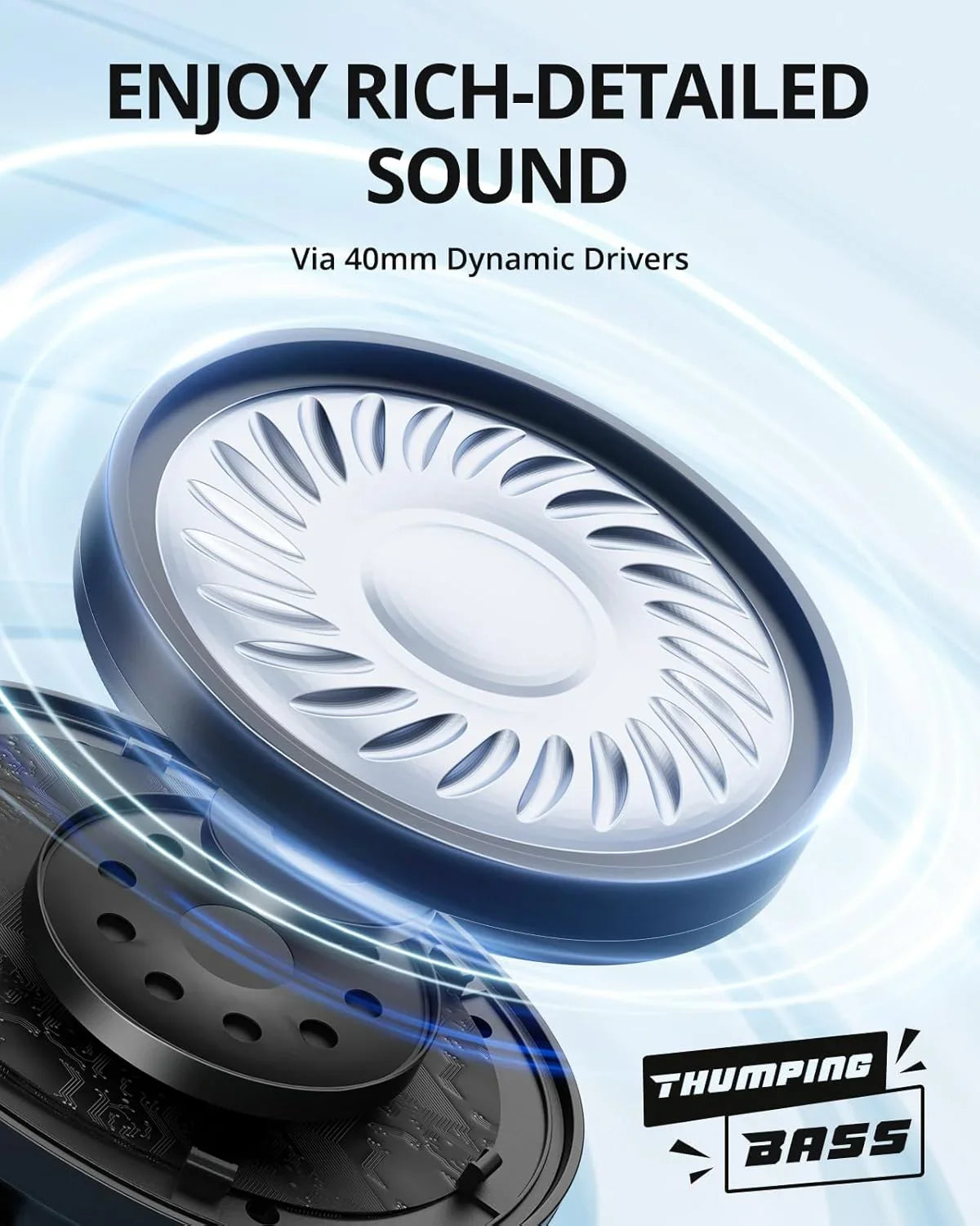 Tronsmart Sounfii Q20 Auriculares con cancelación activa de ruido, auriculares inalámbricos sobre la oreja, tiempo de reproducción de 60 horas, sonido rico y detallado, ecualizador personalizado,