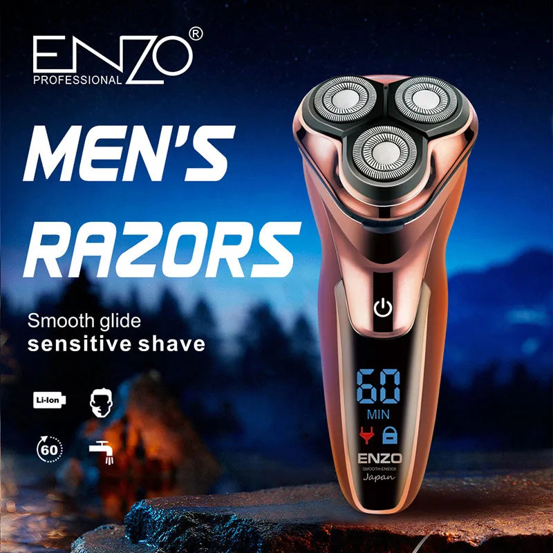 ENZO Afeitadora Rotativa LCD 3D Recargable a Prueba de Agua para Hombre