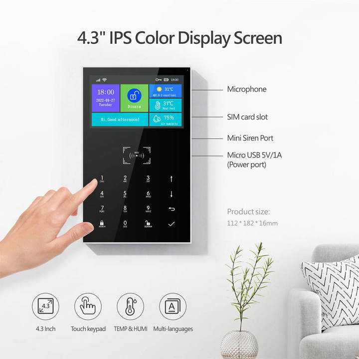 Sistema de Alarma Inteligente Tuya Smart PST-PG109-TY con Pantalla Táctil de 4.3 Pulgadas, WiFi y GSM
