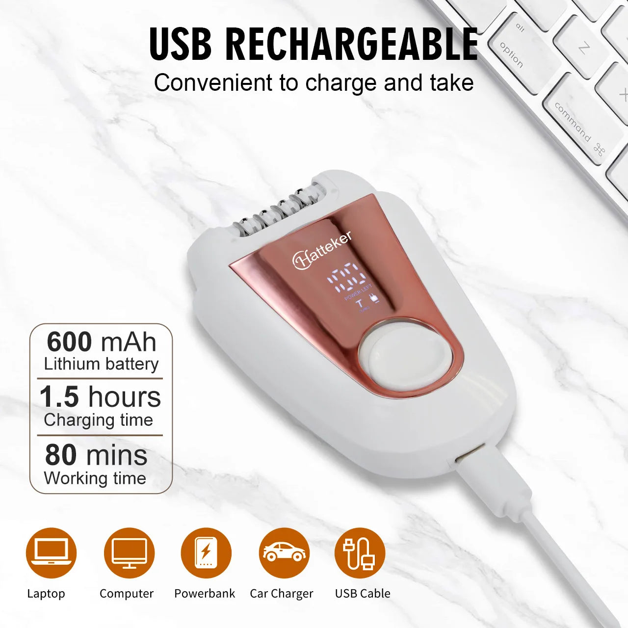 Afeitadora 2 en 1 Hatteker con luz LED para depilación