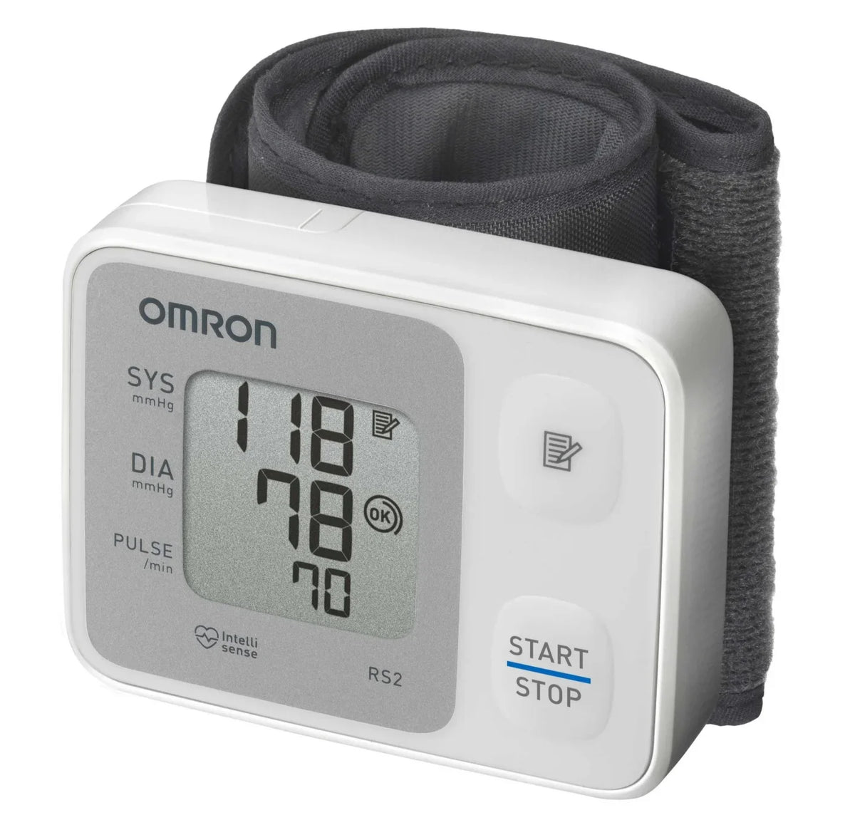 Omron RS2 HEM-6161 - Tensiómetro de Muñeca Intellisense con Detección de Arritmia Vista Lateral - Mall ZOFRI Iquique