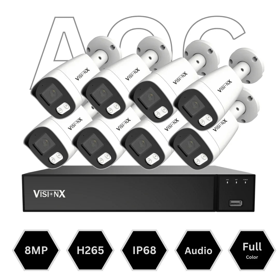 VisionX Kit Vigilancia 8CH AOC 8MP XVR Pro Series Xtreme IP68 - Krishna Iquique ZOFRI