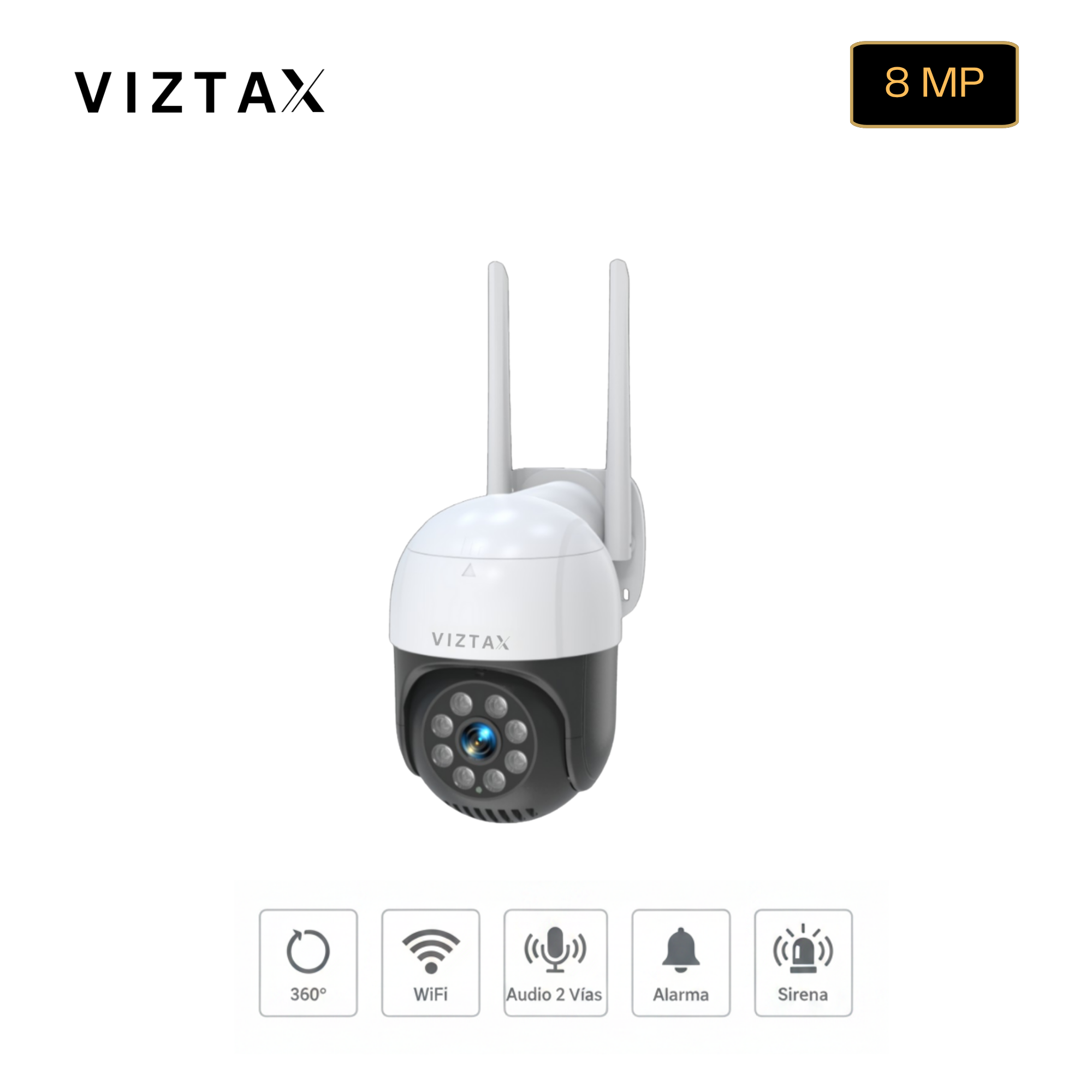 Viztax VZ-EXT Cámara PTZ WiFi Exterior 8MP Rastreo Humano IA 360°