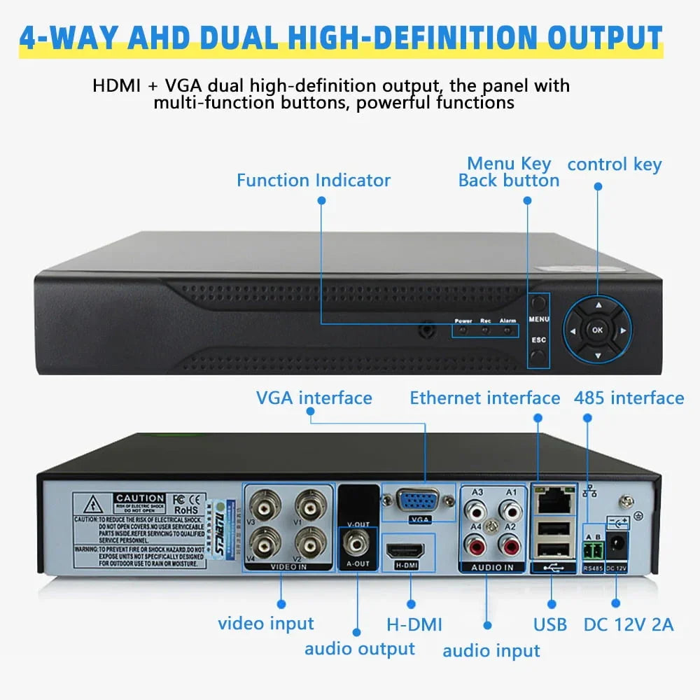 Sistema Seguridad 4K DVR 4 Canales, Cámaras IP Exterior/Interior Nocturna