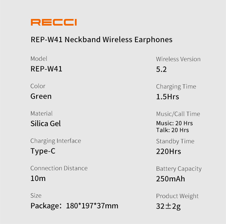 Recci W41 Sports Bluetooth ENC HiFi - Audifonos Deportivos Inalambricos