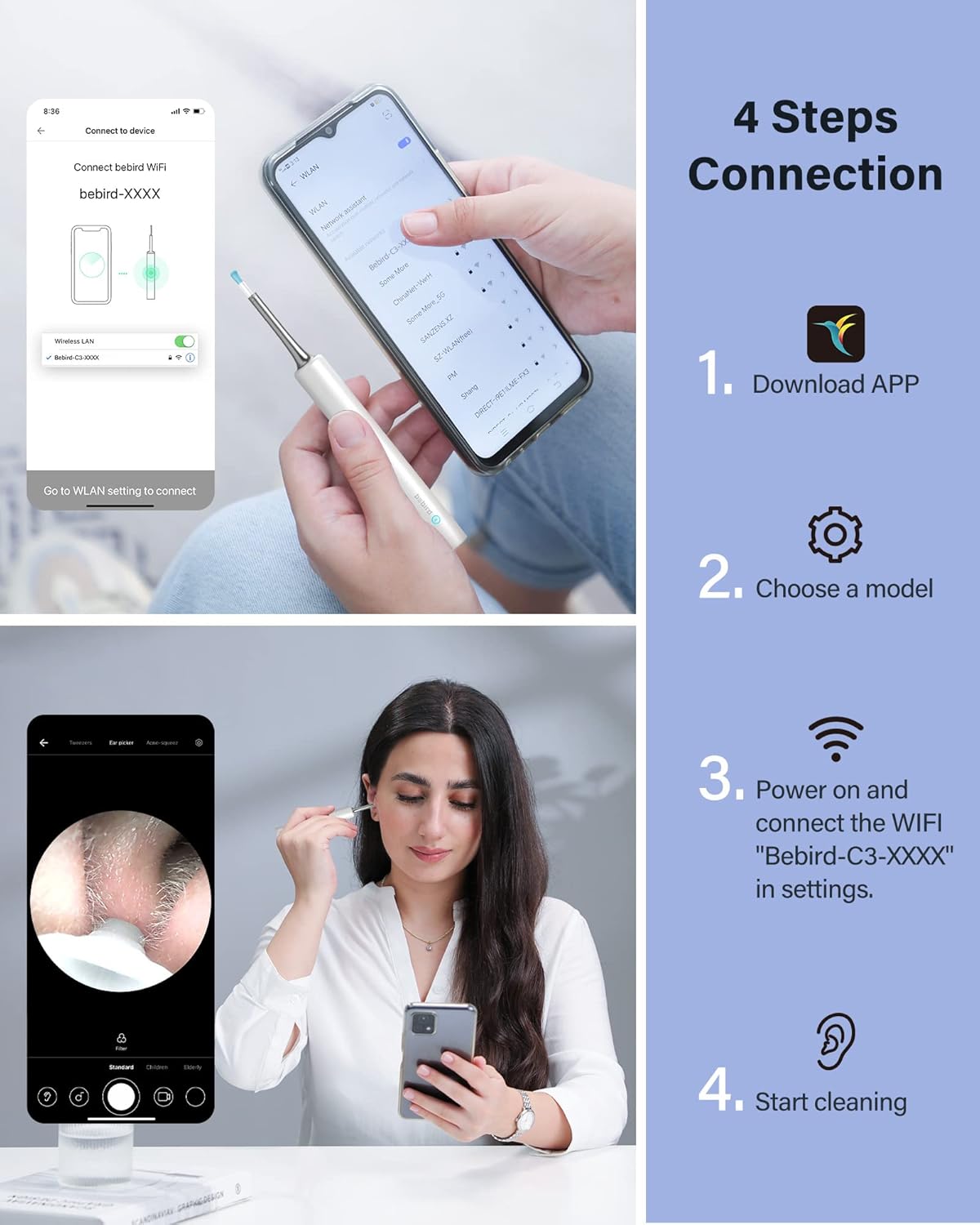 Limpieza de oídos inalámbrica BEBIRD C3