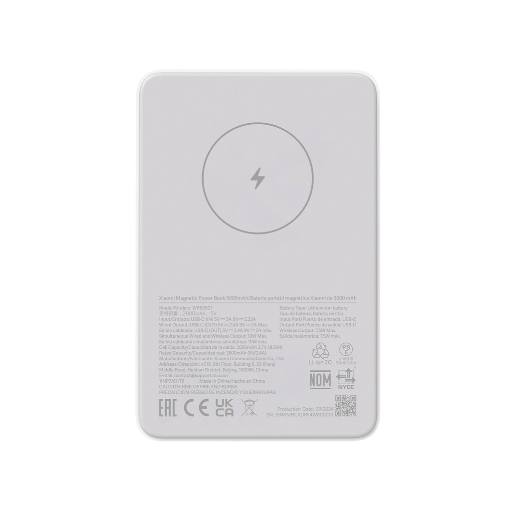 Cargador Magnético Inalámbrico Xiaomi 5000mAh para iPhone, Power Bank Compacto y Rápido