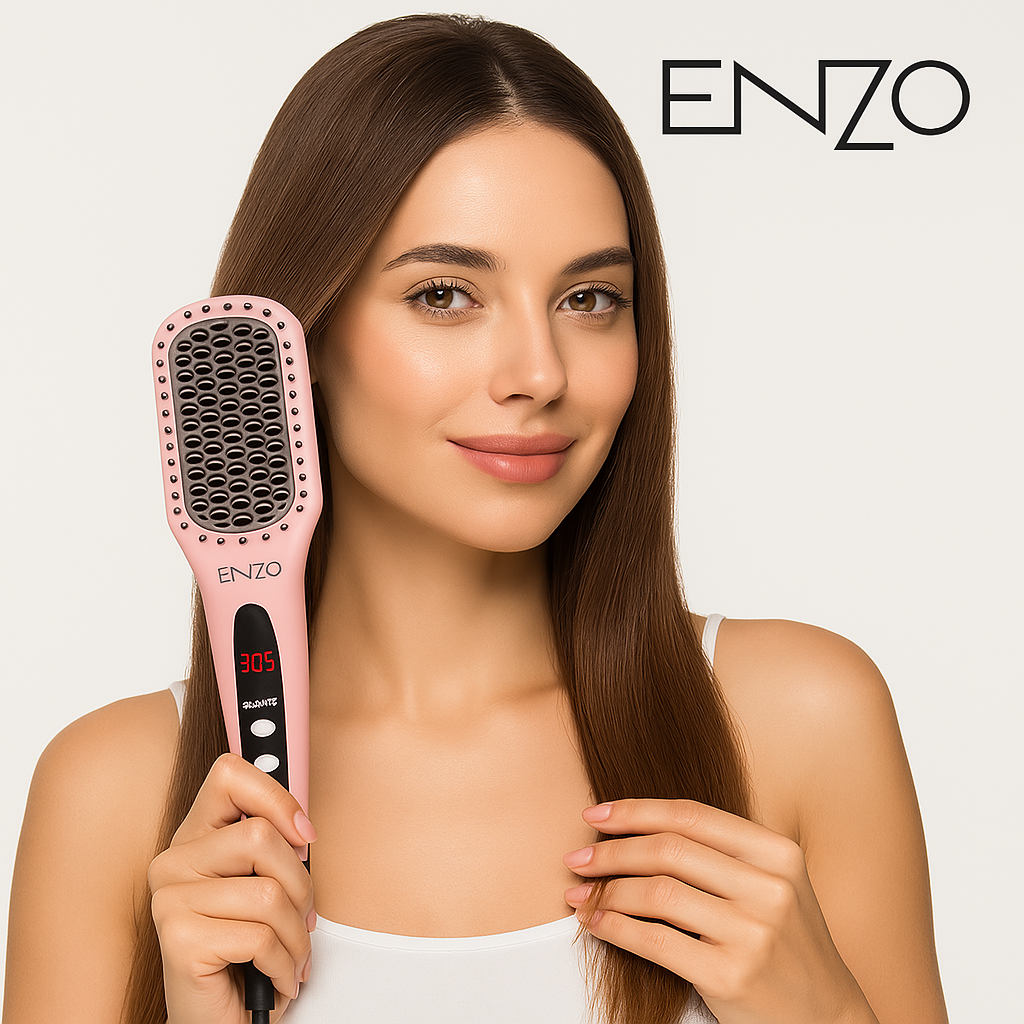 ENZO EN-4101G – Cepillo Alisador Cerámico con Protección Anti-Quemaduras