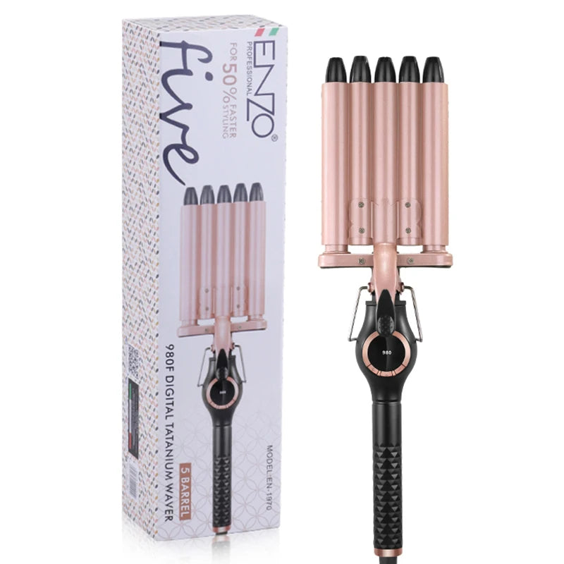 Rizador de Cabello ENZO 5 Barras Profesional con Control LED
