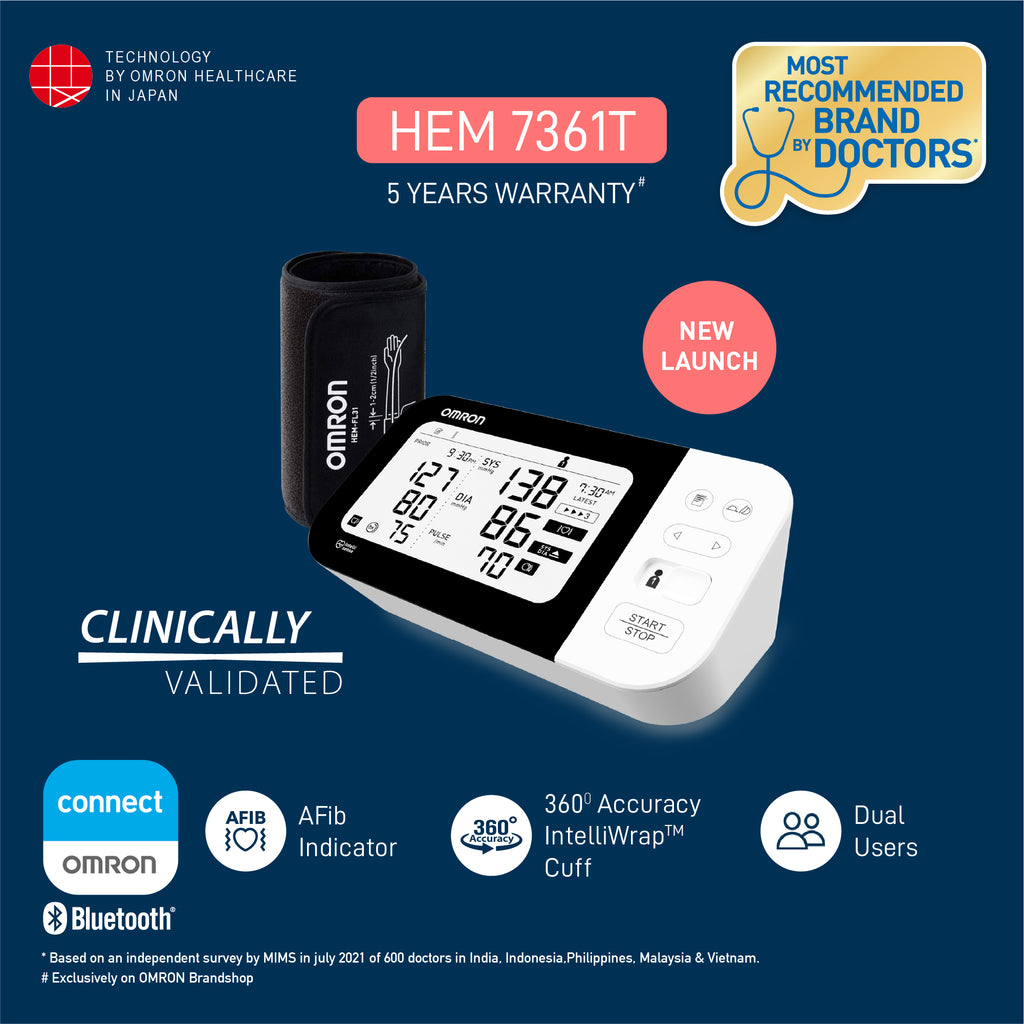 Omron HEM 7361T Monitor de presión arterial con Bluetooth y AFIB