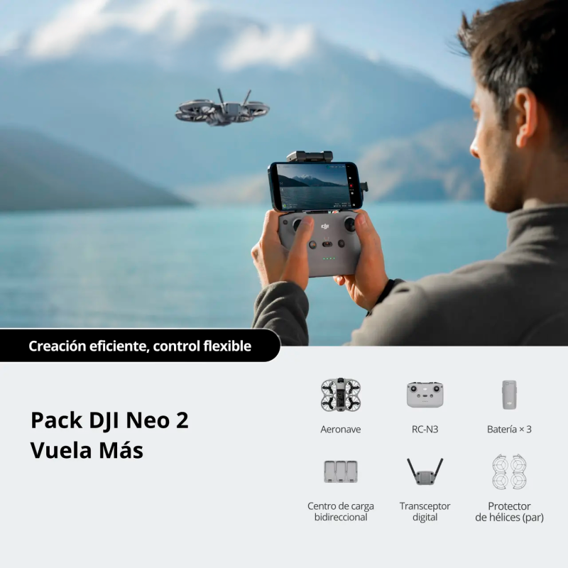 DJI Neo 2 Fly More Combo Dron 4K Vista Frontal Desplegado - Krishna Iquique ZOFRI