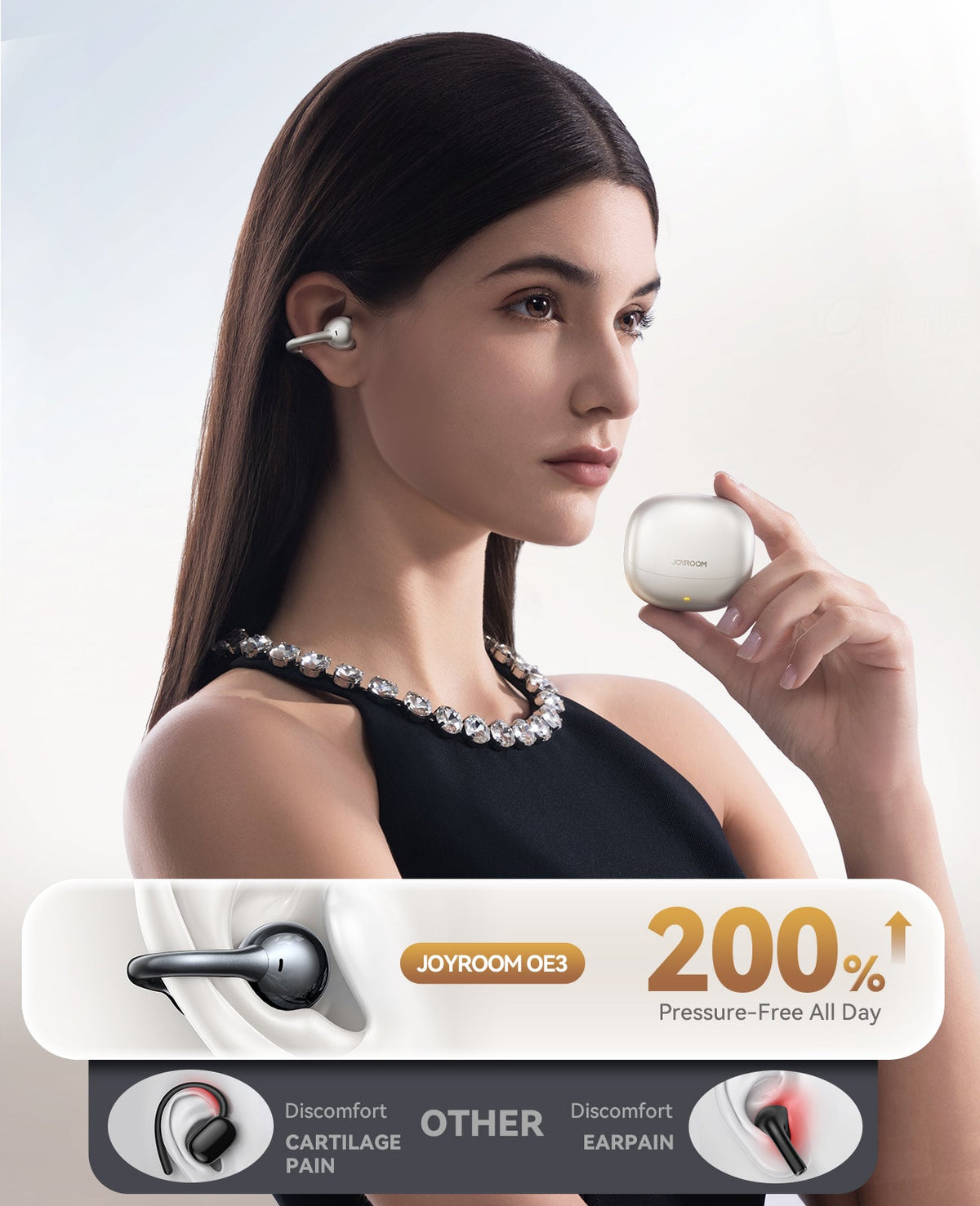 Joyroom JR-OE3 Audífonos Clip-on Open-Ear Bluetooth 5.4 Control Omni-Tap 25h IPX4 Accesorios - Mall ZOFRI Iquique