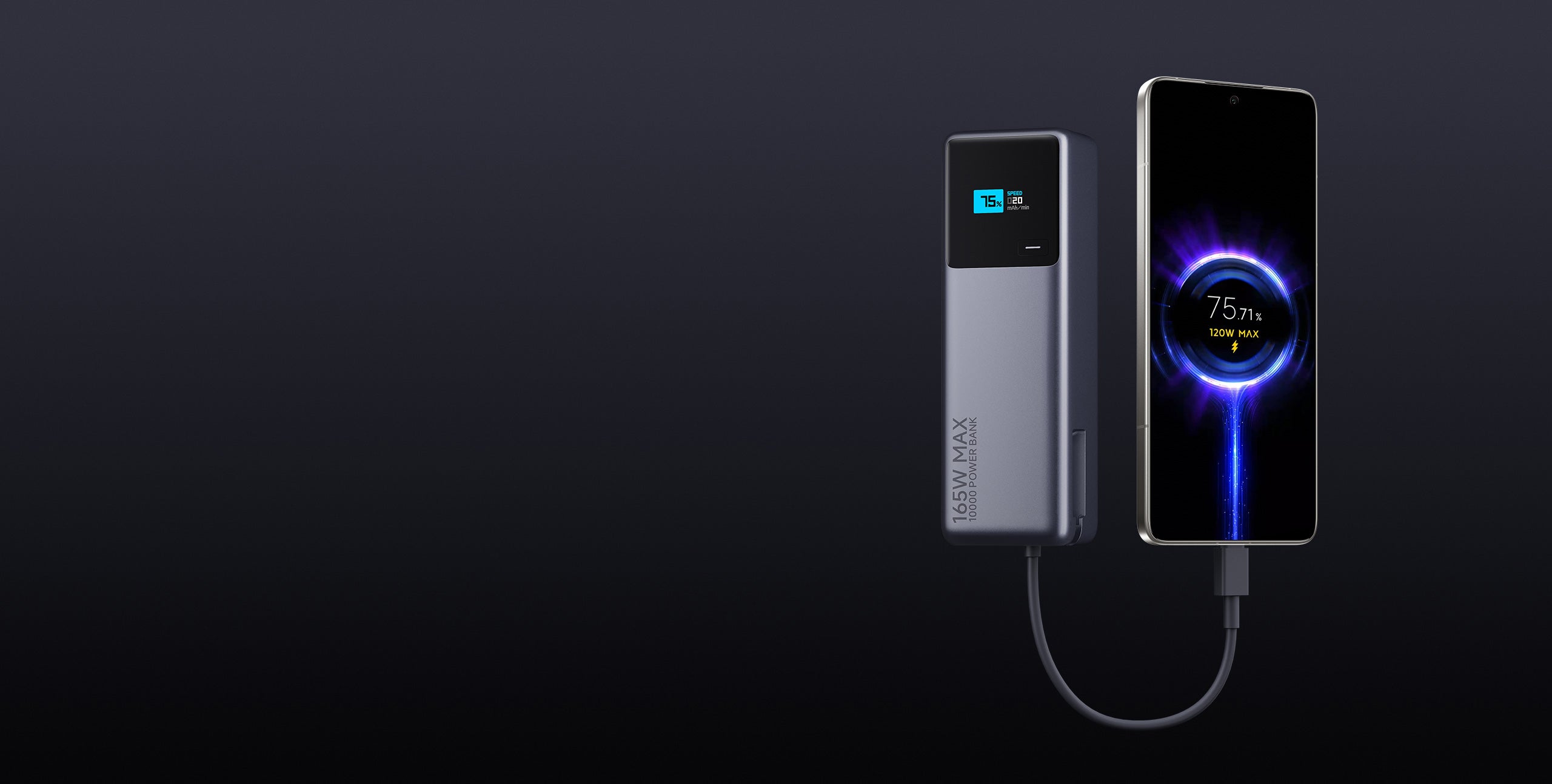 Xiaomi Power Bank 10000mAh 165W Carga Ultrarrápida con Cable Integrado USB-C