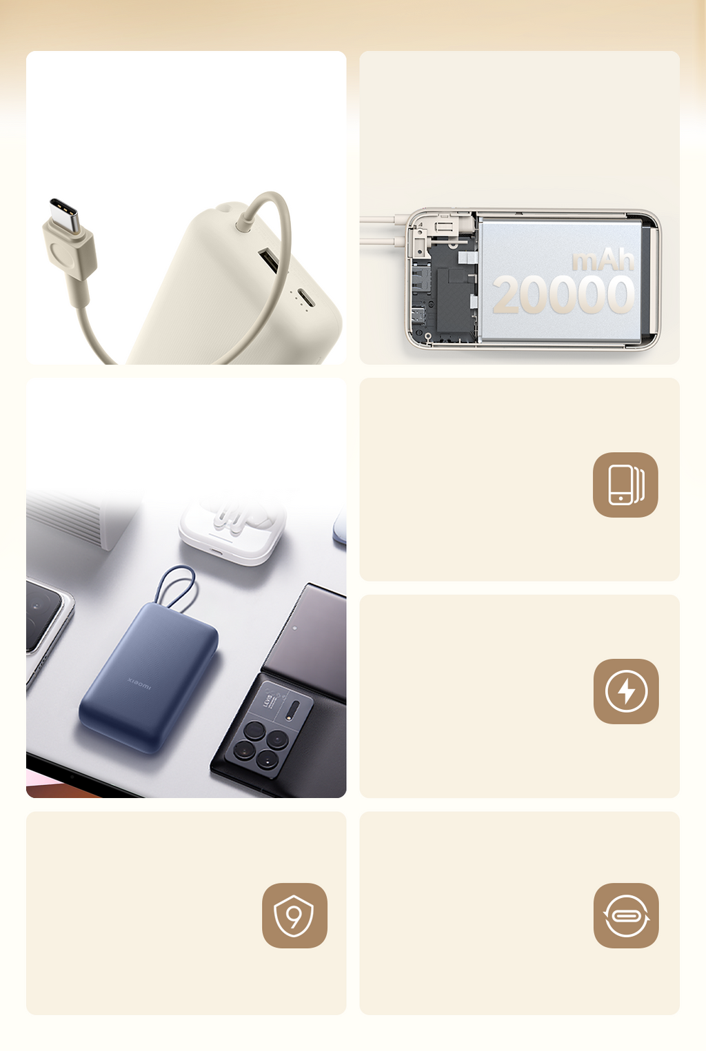 Batería Externa Xiaomi 33W 20000mAh con Cable Integrado Carga Rápida