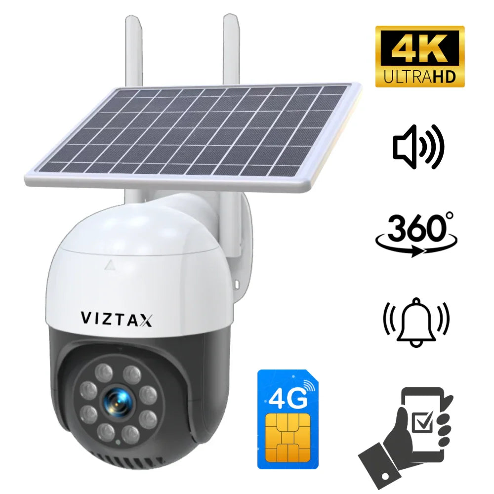 VisionX Camara Solar 4G Exterior 4K 8MP Chip SIM Panel Solar - Krishna Iquique ZOFRI