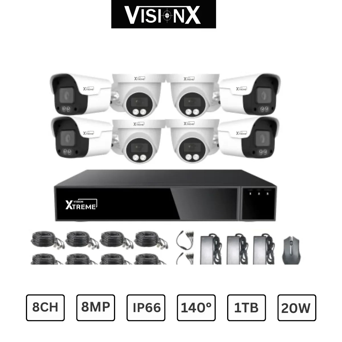 VisionX ESSENTIAL Kit Seguridad 8 Camaras 8MP Full Color HDR Vision Nocturna IA - Krishna Iquique ZOFRI