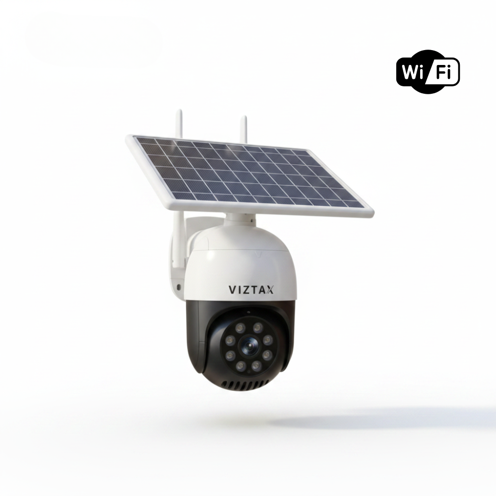 Viztax VZ-SOL · Cámara Solar WiFi Exterior 8MP PTZ Vista Frontal - Krishna Iquique ZOFRI