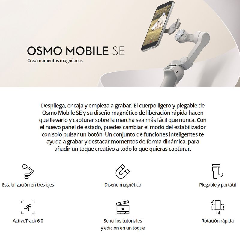Estabilizador de Móvil DJI Osmo SE Plegable Magnético 3 Ejes Edición Rápida